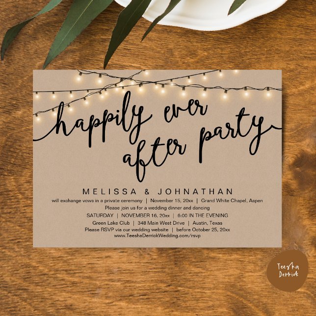 Happily Ever After Party, Rustic Wedding Dinner Invitation (Happily Ever After Party, Rustic Wedding Dinner Invitation Card, PDF, Cottage Brown Kraft Graphic)