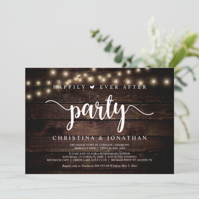Happily Ever After party, Rustic Wood, Elopement I Invitation (Standing Front)