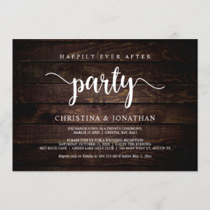Happily Ever After party,  Rustic Wood, Elopement Invitation