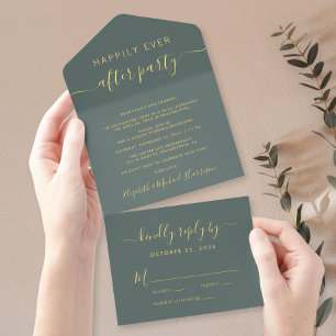 Happily Ever After Party Sage Wedding Reception All In One Invitation