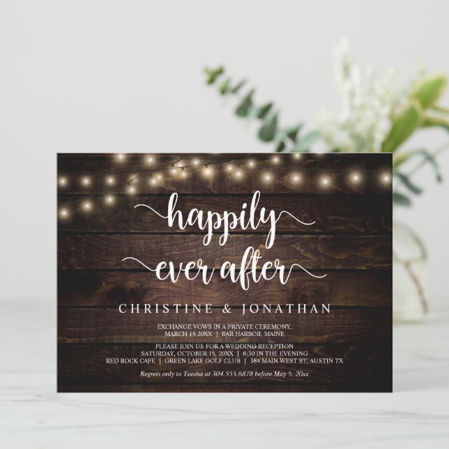 Happily Ever After Party, String Light, Elopement Invitation (Standing Front)