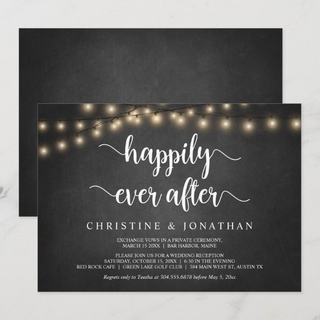 Happily Ever After Party, String Light, Elopement  Invitation (Front/Back)