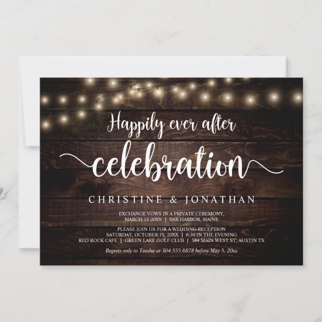 Happily Ever After Party, String Light, Elopement Invitation (Front)