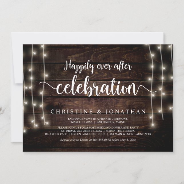 Happily Ever After Party, String Light, Elopement  Invitation (Front)