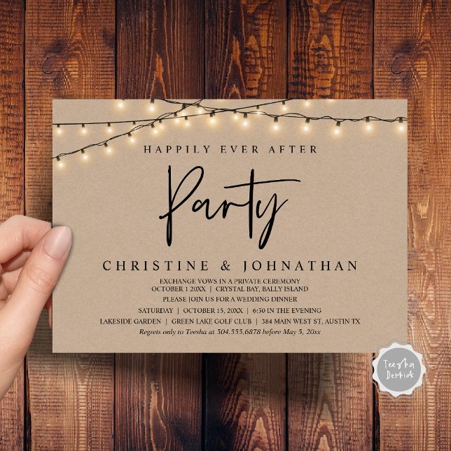 Happily Ever After party,  String Lights Elopement Invitation (Happily Ever After party, String Lights Brown Kraft, Wedding Elopement Invitation Cards)