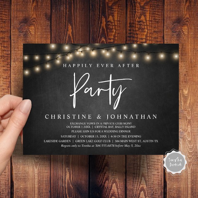 Happily Ever After party,  String Lights Elopement Invitation (Happily Ever After party, String Lights chalkboard background, Wedding Elopement Invitation Cards)