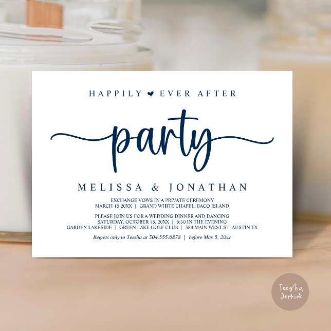 Happily Ever After party,  String Lights Elopement Invitation (Happily Ever After Party, Elopement Dinner Dancing, Rustic Cottage Invitation Card, PDF, Navy Blue)