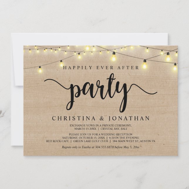 Happily Ever After party,  String Lights Elopement Invitation (Front)