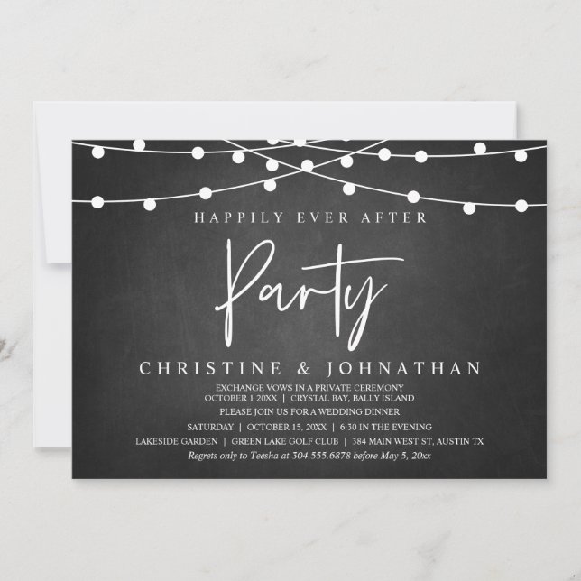 Happily Ever After party,  String Lights Elopement Invitation (Front)