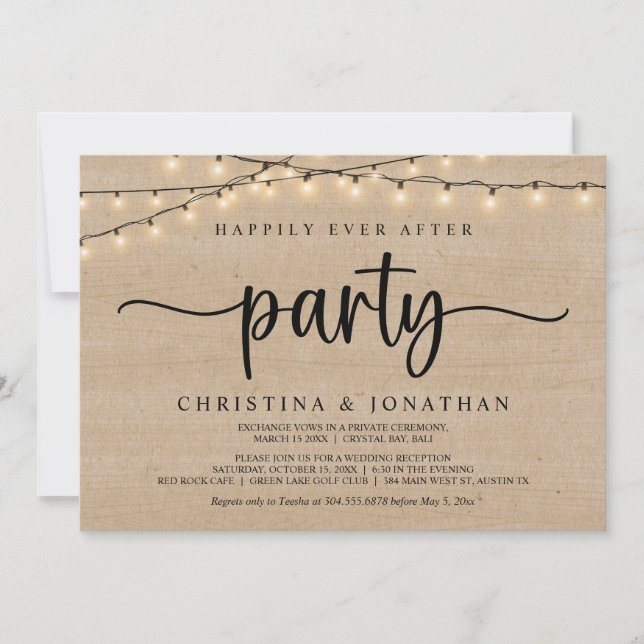 Happily Ever After party,  String Lights Elopement Invitation (Front)