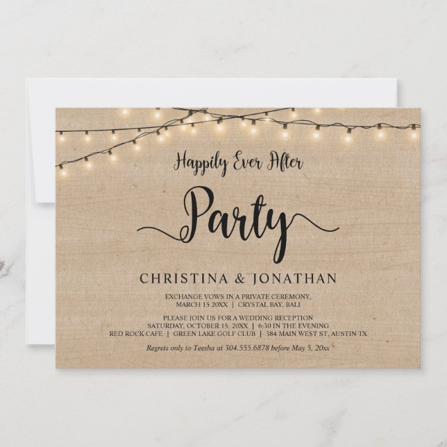 Happily Ever After party,  String Lights Elopement Invitation (Front)