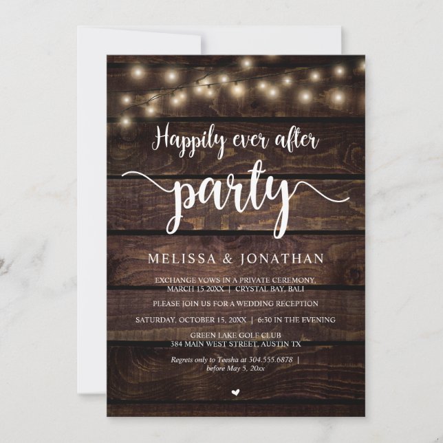 Happily Ever After Party,  String Lights Reception Invitation (Front)