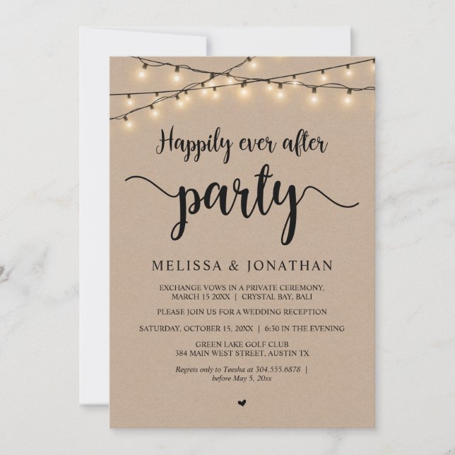 Happily Ever After Party,  String Lights Reception Invitation (Front)