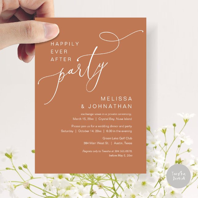 Happily Ever After Party, Wedding Dinner, Copper Invitation (Happily Ever After Party, Romantic Wedding Dinner and Dancing Invitation Card, PDF, in Copper)