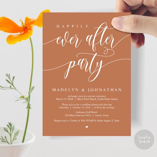 Happily Ever After Party Wedding Dinner, Copper Invitation (Happily Ever After Party, Modern Calligraphy Wedding Dinner Invitation Card, PDF, in Copper)