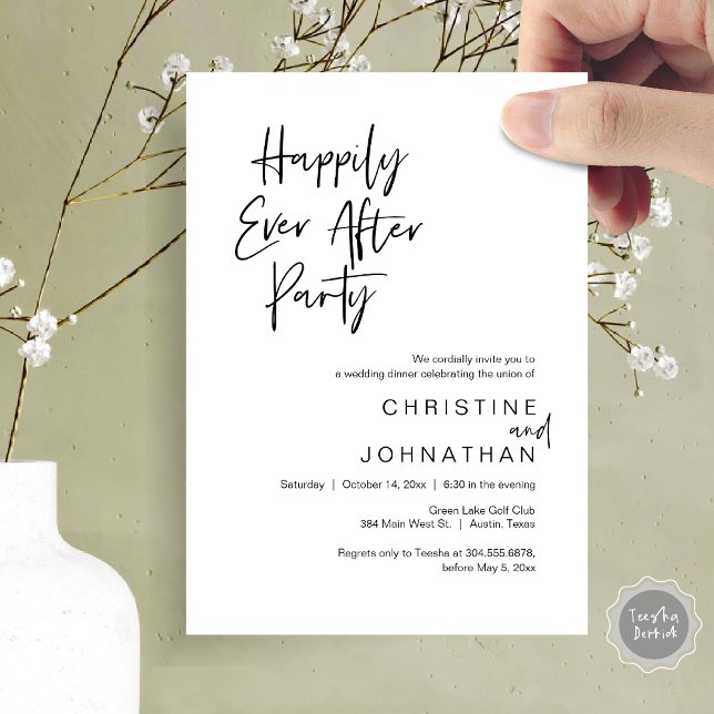 Happily Ever After Party, Wedding Dinner Dancing Invitation (Happily Ever After Party, Modern Wedding Dinner Dancing Invitation Card, PDF, Black and White)