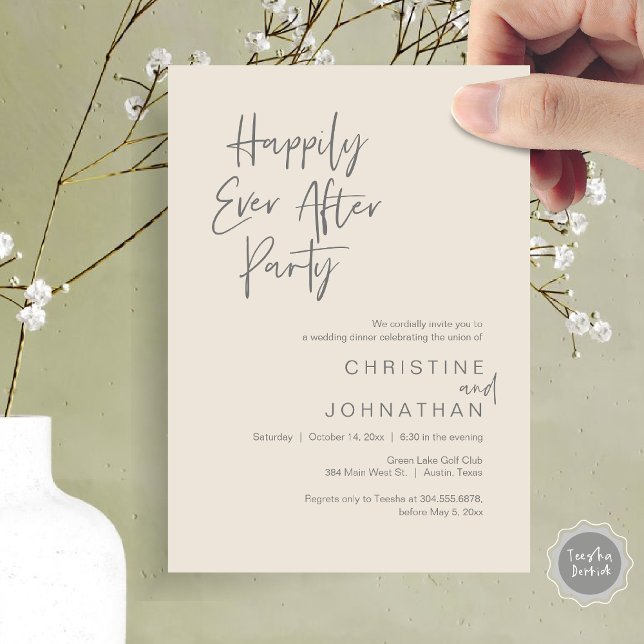 Happily Ever After Party, Wedding Dinner Dancing Invitation (Happily Ever After Party, Modern Wedding Party Dinner Invitation Card, PDF, Cream Dark Grey)