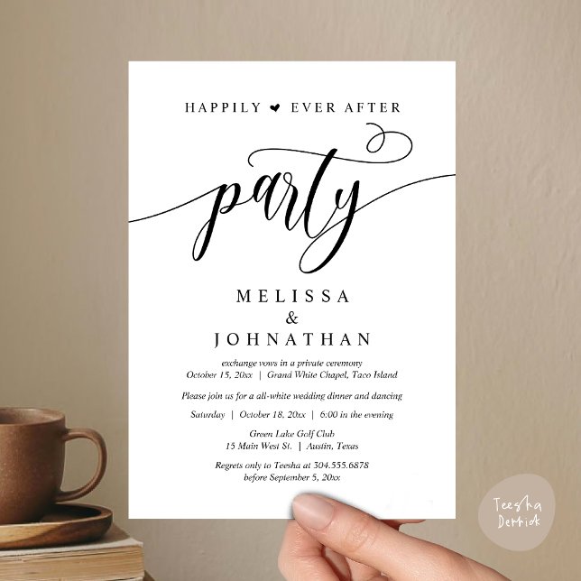 Happily Ever After Party, Wedding Dinner Dancing Invitation (Happily Ever After Dinner, Wedding Party Dancing Invitation Card PDF Modern Romantic Black White)