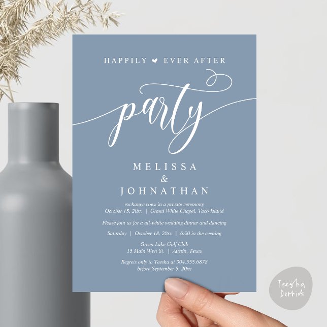 Happily Ever After Party, Wedding Dinner Dancing Invitation (Happily Ever After Dinner, Wedding Party Dancing Invitation Card PDF Modern Rustic Dusty Blue)