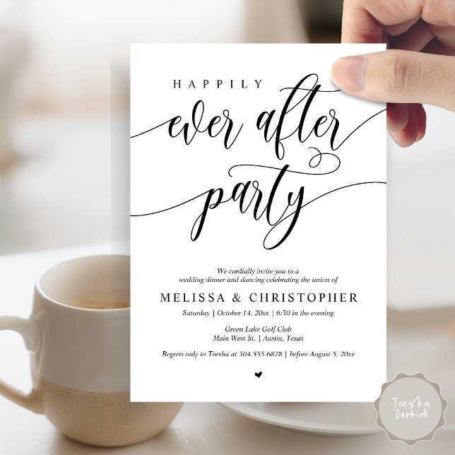 Happily Ever After Party, Wedding Dinner Dancing Invitation (Happily Ever After Party, Wedding Dinner and Dancing Invitation Card, PDF, in Black and White)