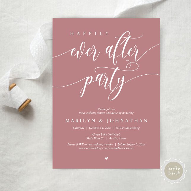 Happily Ever After Party, Wedding Dinner Dancing Invitation (Happily Ever After Party, Modern Minimalist Wedding Dinner Invitation Card, PDF, Dusty Rose Pink)
