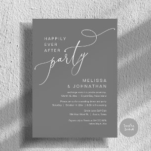 Happily Ever After Party, Wedding Dinner, Grey Invitation