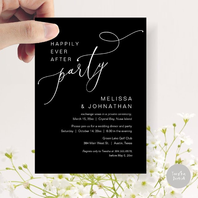 Happily Ever After Party, Wedding Dinner, in Black Invitation (Happily Ever After Party, Romantic Wedding Dinner and Dancing Invitation Card, PDF, in Classy Black)