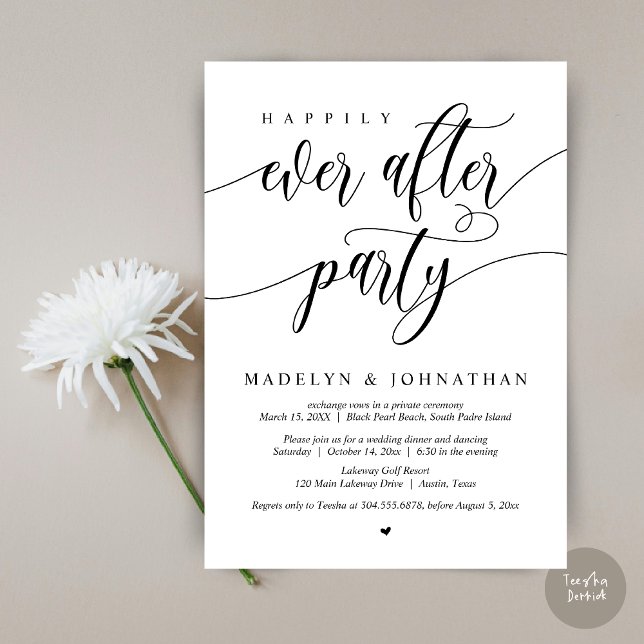 Happily Ever After Party, Wedding Dinner Invitation (Happily Ever After Party, Modern Calligraphy Wedding Dinner Invitation Card, PDF, in Black and White)