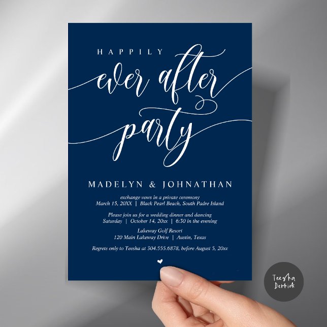 Happily Ever After Party Wedding Dinner, Navy Blue Invitation (Happily Ever After Party, Modern Calligraphy Wedding Dinner Invitation Card, PDF, in Navy Blue)