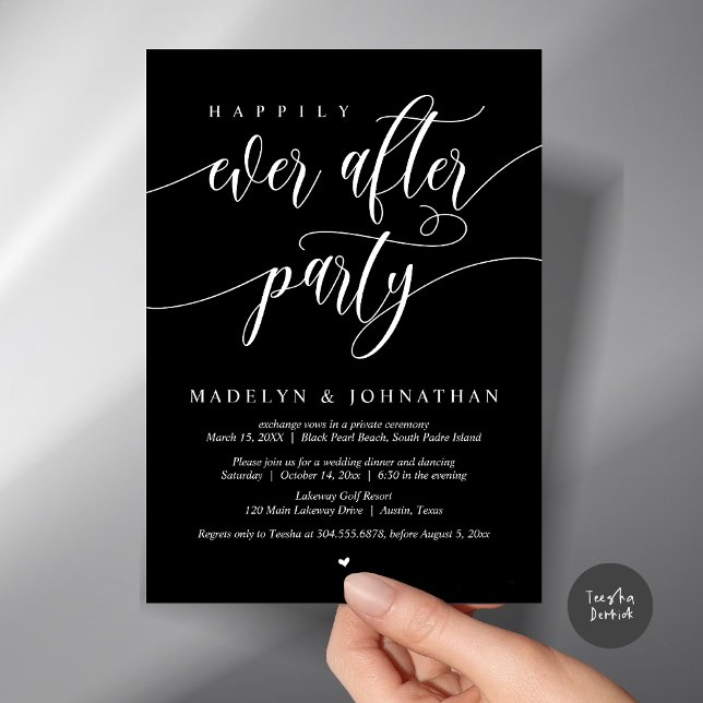 Happily Ever After Party Wedding Dinner, Navy Blue Invitation (Happily Ever After Party, Modern Calligraphy Wedding Dinner Invitation Card, PDF, in Classy Black)