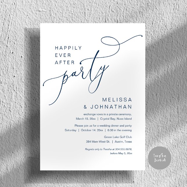 Happily Ever After Party, Wedding Dinner, Navy Invitation (Happily Ever After Party, Romantic Wedding Dinner and Dancing Invitation Card, PDF, in Navy Blue)