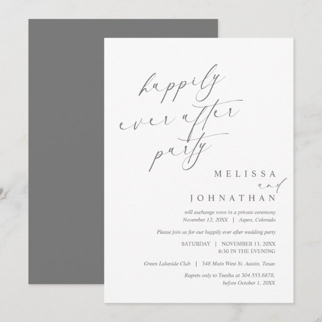 Happily Ever After Party, Wedding Elopement Dinner Invitation (Front/Back)