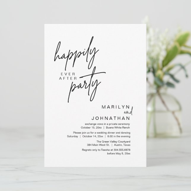 Happily Ever After Party Wedding Elopement Dinner Invitation (Standing Front)