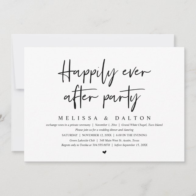 Happily Ever After Party, Wedding Elopement Dinner Invitation (Front)