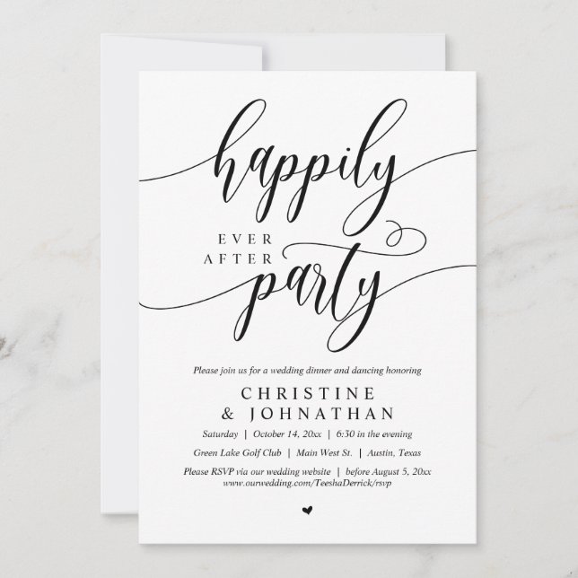 Happily Ever After Party, Wedding Elopement Dinner Invitation (Front)