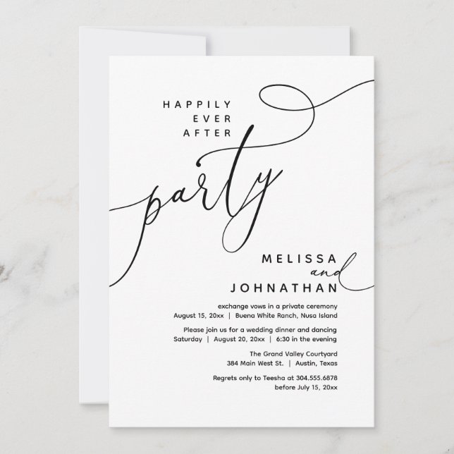 Happily Ever After Party Wedding Elopement Dinner Invitation (Front)