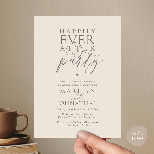 Happily Ever After Party Wedding Elopement Dinner Invitation (Happily Ever After Party Wedding Elopement Dinner Dancing Invitation Card in Cream Grey)