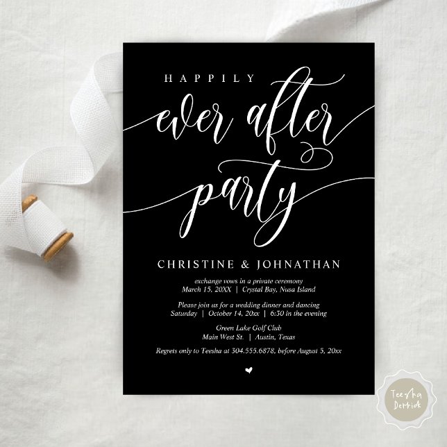 Happily Ever After Party, Wedding Elopement Dinner Invitation (Happily Ever After Party, Wedding Elopement Dinner Invitation Card, PDF, in Classy Black)