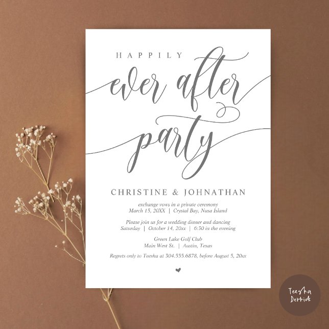 Happily Ever After Party, Wedding Elopement Dinner Invitation (Happily Ever After Party, Wedding Elopement Dinner Invitation Card, PDF, in Dark Grey)