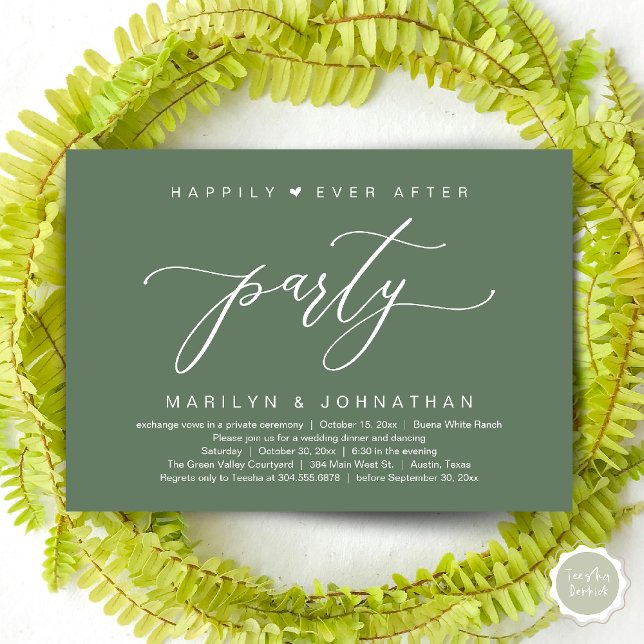 Happily Ever After Party Wedding Elopement Dinner Invitation (Happily Ever After Party Wedding Elopement Romantic Dinner Brunch Invitation Card PDF Sage Green)