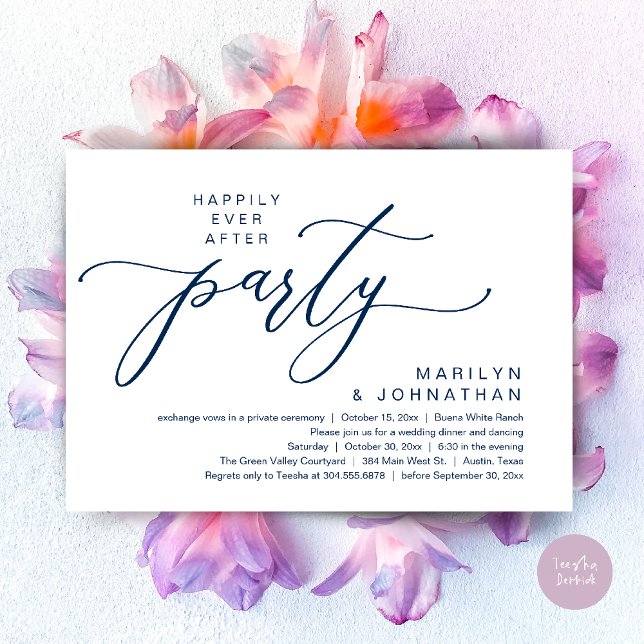 Happily Ever After Party Wedding Elopement Dinner Invitation (Happily Ever After Party Wedding Elopement Romantic Dinner Brunch Invitation Card PDF Navy Blue)