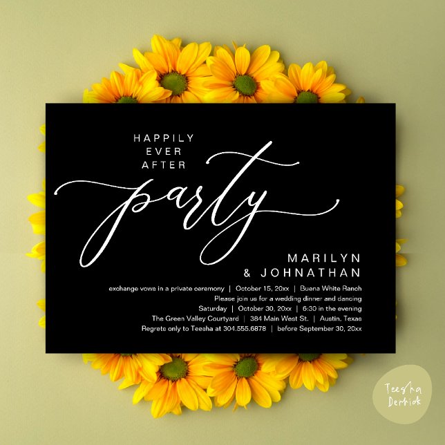 Happily Ever After Party Wedding Elopement Dinner Invitation (Happily Ever After Party Wedding Elopement Romantic Dinner Brunch Invitation Card PDF Black White)