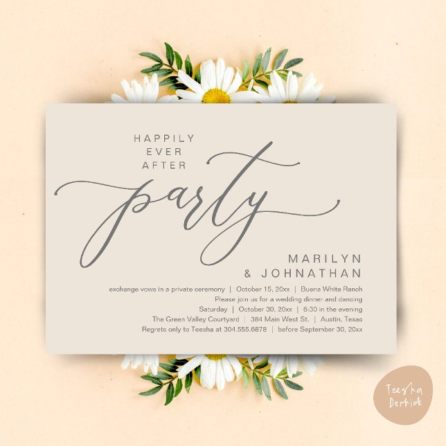 Happily Ever After Party Wedding Elopement Dinner Invitation (Happily Ever After Party Wedding Elopement Romantic Dinner Brunch Invitation Card PDF Cream Grey)