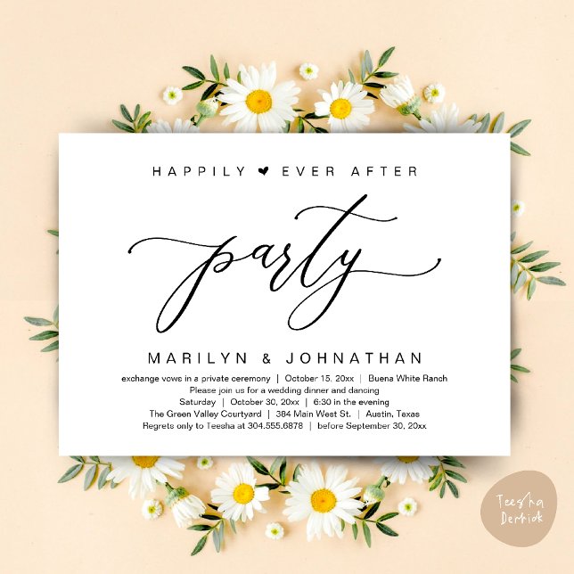 Happily Ever After Party Wedding Elopement Dinner Invitation (Happily Ever After Party Wedding Elopement Romantic Dinner Brunch Invitation Card PDF White Black)