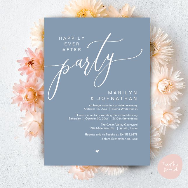 Happily Ever After Party Wedding Elopement Dinner Invitation (Happily Ever After Party Wedding Elopement Romantic Dinner Brunch Invitation Card PDF Dusty Blue)