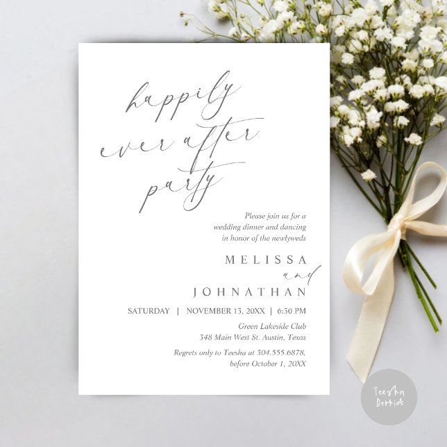 Happily Ever After Party, Wedding Elopement Dinner Invitation (Happily Ever After Party, Wedding Elopement Dinner Invitation Card, PDF, in Dark Grey)