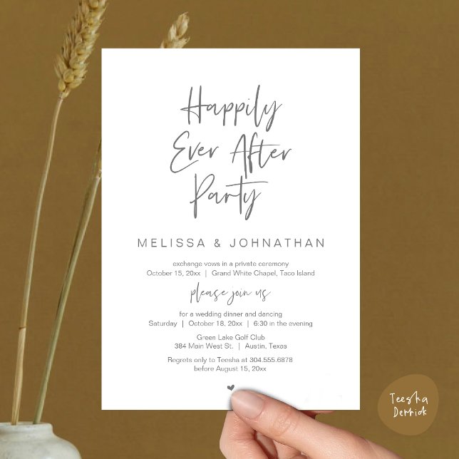 Happily Ever After Party, Wedding Elopement Dinner Invitation (Happily Ever After Party, Wedding Elopement Dinner Brunch Lunch Invitation Card, PDF, Dark Grey)