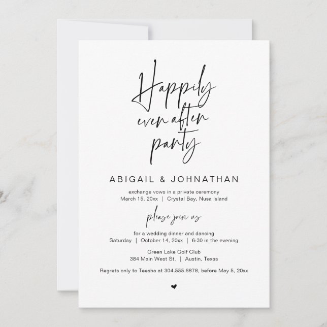 Happily Ever After Party, Wedding Elopement Dinner Invitation (Front)