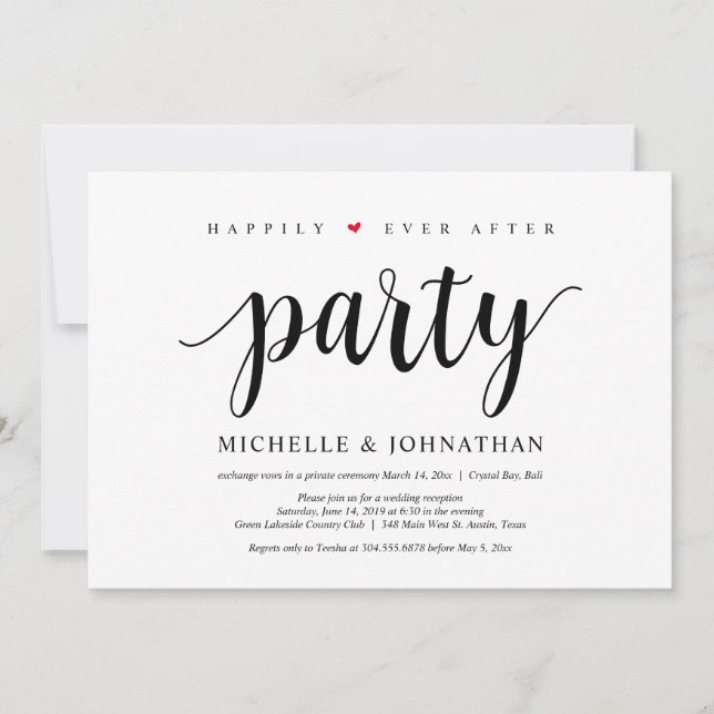 Happily ever after party, wedding elopement invita invitation (Front)