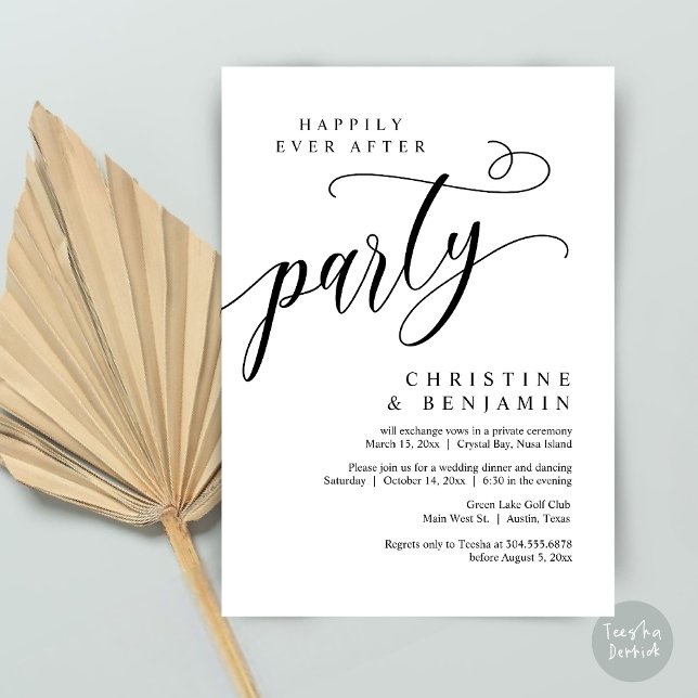 Happily Ever After Party, Wedding Elopement Invitation (Happily Ever After Party, Modern Romance Wedding Elopement Invitation Card, PDF, Elegant Black White)